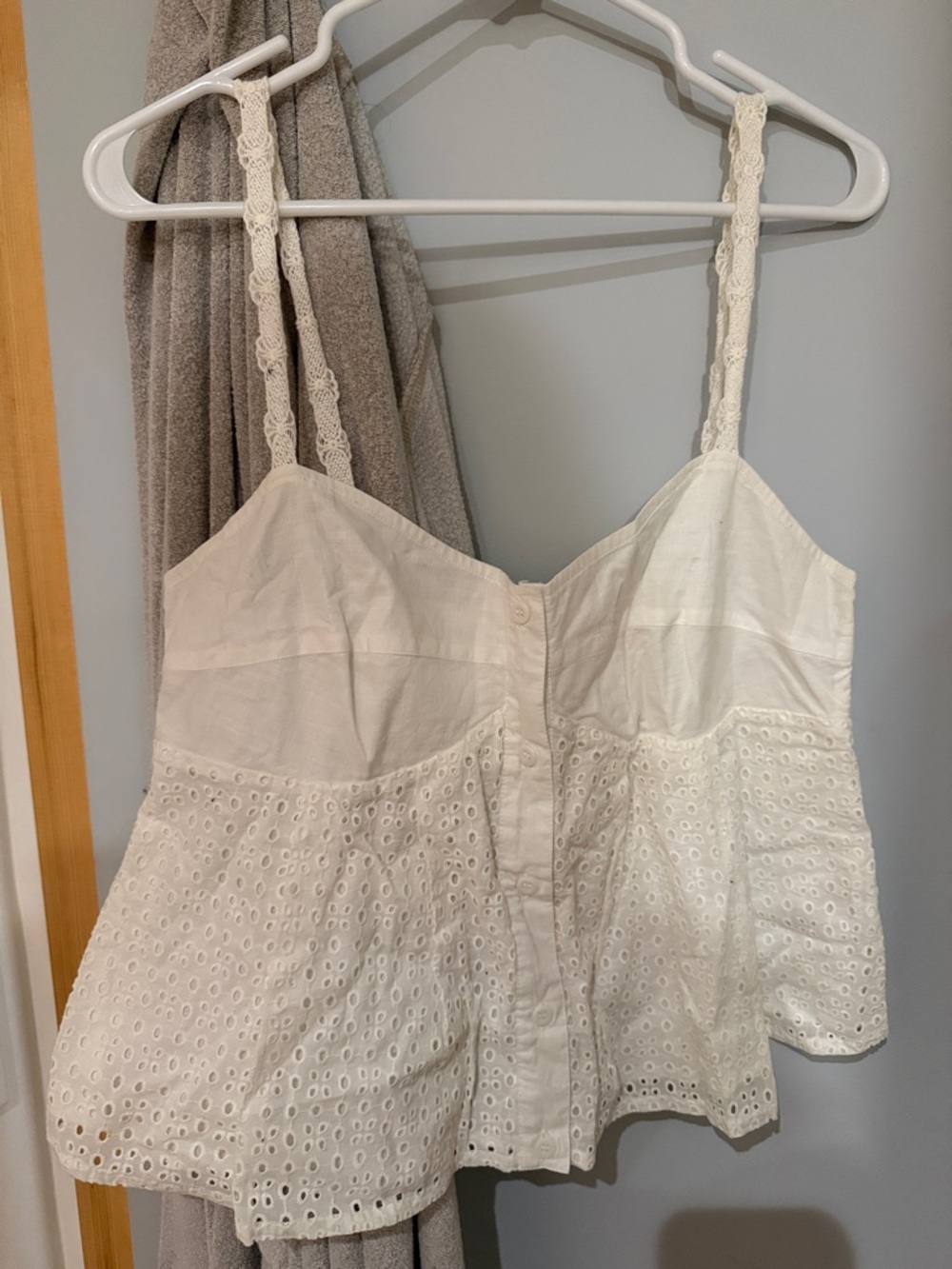 Free People White Eyelet Button-Front Tank Top